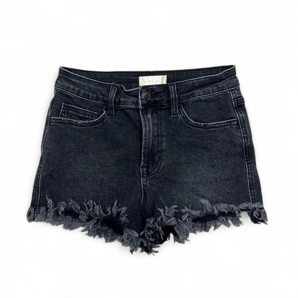 Altar’d State Black Denim‎ Frayed Shorts Cut Off Size S Western Country Goth - Picture 1 of 4